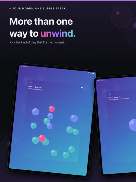Bubble Pop, Bubble Snap, Memory Pop and Endless Pop game modes on iPad