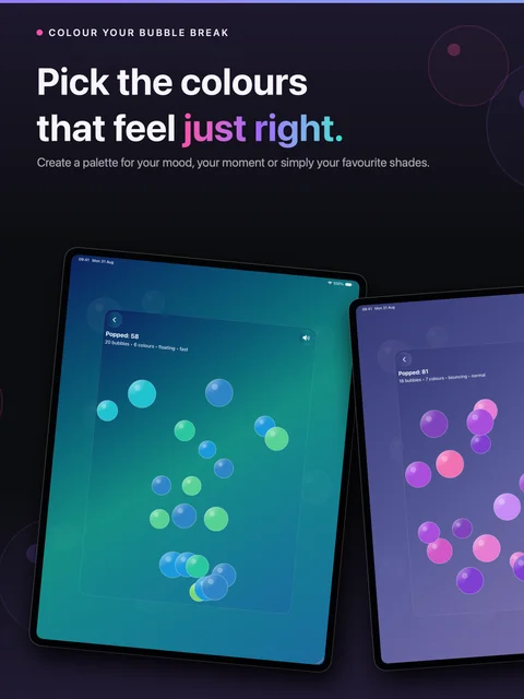 Green, blue, pink and purple bubble colour palettes on iPad