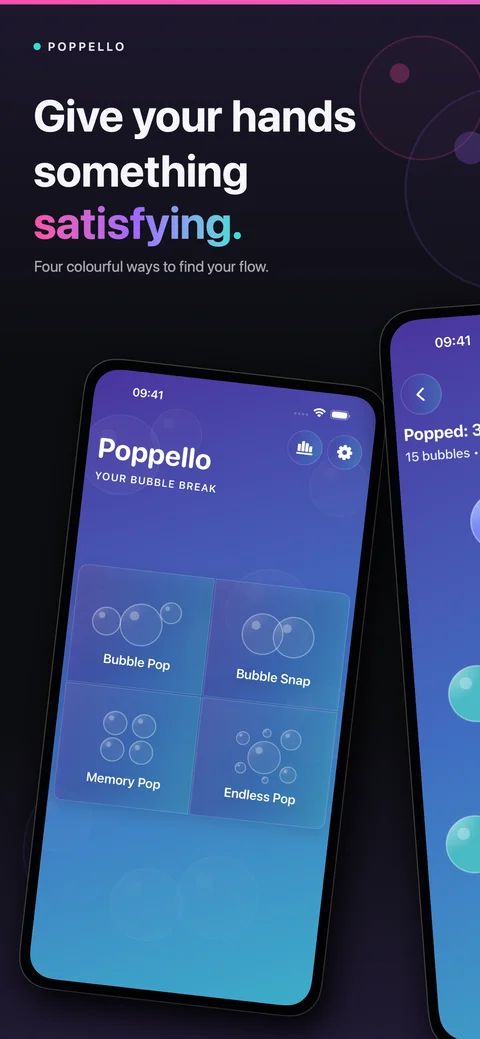 Poppello’s four game modes and colourful bubbles on iPhone