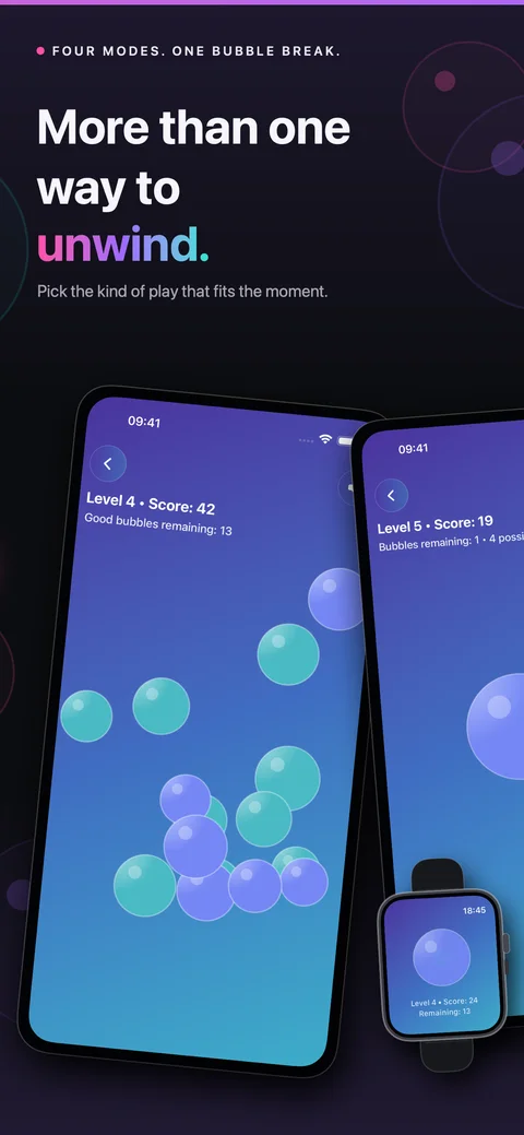 Bubble Pop, Bubble Snap, Memory Pop and Endless Pop game modes on iPhone