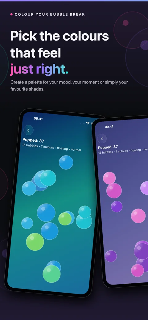 Green, blue, pink and purple bubble colour palettes on iPhone